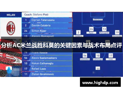 分析AC米兰战胜科莫的关键因素与战术布局点评